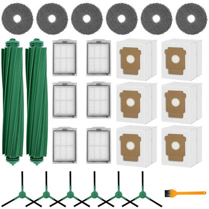 26 Pack Replacement Kits for irobot Roomba Plus 405 Combo & 505 Combo Vacuum Cleaner, 2 Roller Brush, 6 Filters, 6 Side Brush, 6 Mop Pads, 6 Vacuum Bags Replacement Parts, 1 cleaning brush