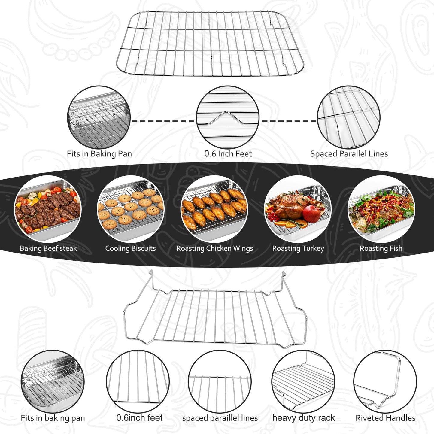 15.5" Stainless Steel Roasting Pans with Handles, Baking Pan for Oven with 2 Racks, Heavy Duty, Dishwasher Safe Rectangular Lasagna Pan with Handles for Turkey Chicken, Silver