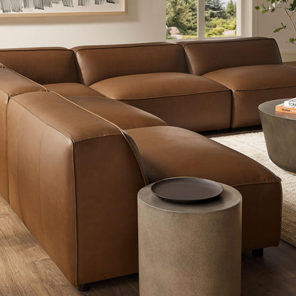 Modway Auren Vegan Leather 5 Piece Armless Modular Sofa in Coffee - Faux Leather L Shaped Sectional - Comfy Modern PU Leather Sofa - Oversized Mid Century Modern Couch for Living Room