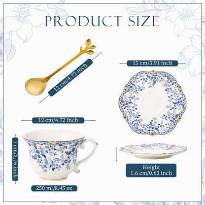 TATSUMI Country Set, 6 2 SETS Roses Bone China Tea Cup and Saucer Pieces, Vintage Style, For Women and Tea PartiesQH