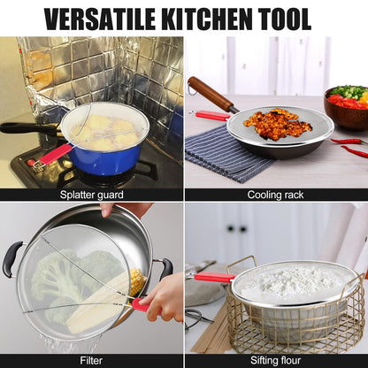 Stainless Steel Splatter Screen for Frying Pan - 9.8" 11.4" 13" Ultra Fine Mesh Grease Splatter Guard, Hot Oil Splatter Guard Shield Grease for Cooking, Kitchen Splash Guard to Prevent Oil Splatter