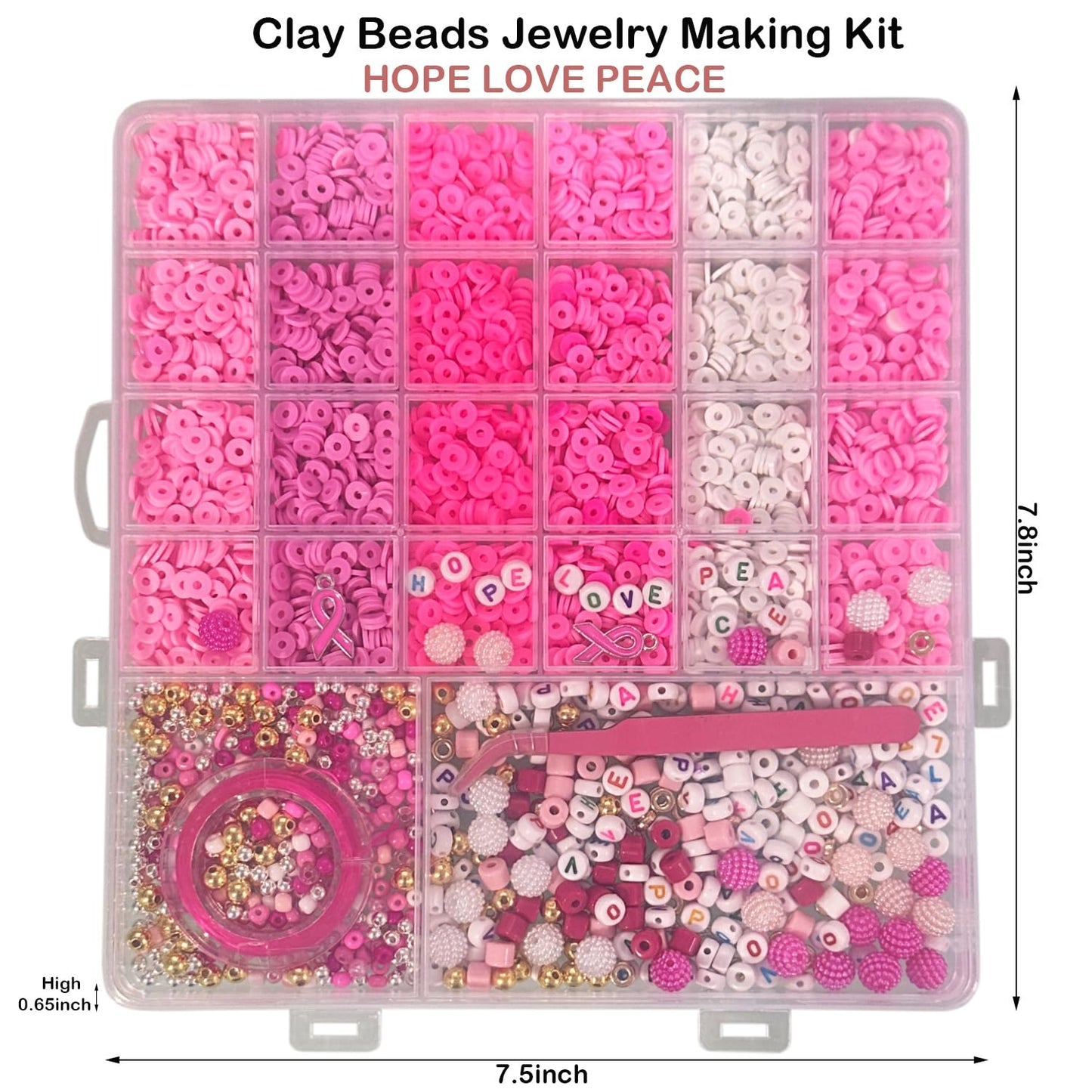 Pink Breast Cancer Awareness DIY Craft Clay Beads Kit - Pink Awareness Party Assorted Beads and Alphabet - Love Hope Peace Inspirational Bead Art DIY Craft Set, 1 Box