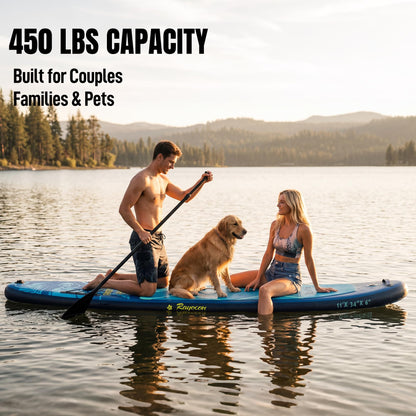 Inflatable Stand Up Paddle Board 11'×34" Extra Wide SUP, Ultra-Stable for Adults & Dog, 450lbs, Dual Chamber Pump, Fiberglass Paddle, Military Grade Dual Layer, Sea Turtle Guardian Design Deep Blue