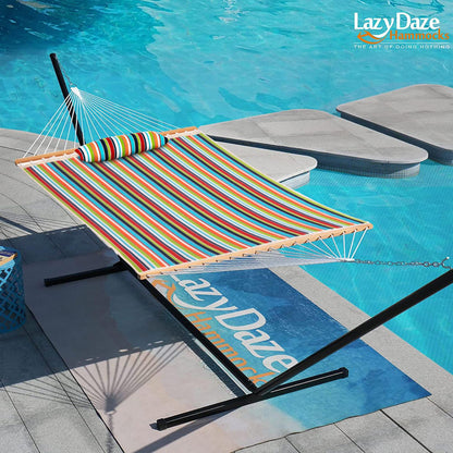 Lazy Daze Hammocks 12 FT Sunbrella Fabric Quilted Hammock Double Sunbrella Quilted Hammock with Spreader Bars & Pillow, All Weather and Fade Resistant for Outdoor, 450 lbs Capacity, Carousel Confetti