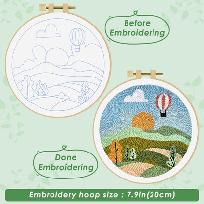 ERKOON Punch Needle Kit Adults Beginners, DIY Easy Landscapes Embroidery Set for Starter Art Craft, Needling Punch Project with Patterns, Tools, Yarns, Hoop, Instruction (Spring)