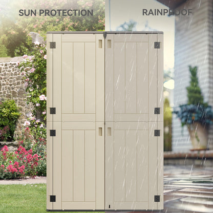 YITAHOME 60 cuft Vertical Outdoor Storage Shed w/o Shelf, Large Waterproof Storage Cabinet for Garden Shed, Tall Outdoor Storage Shed for Garage, Pool Storage, Resin, Lockable, Khaki & Brown