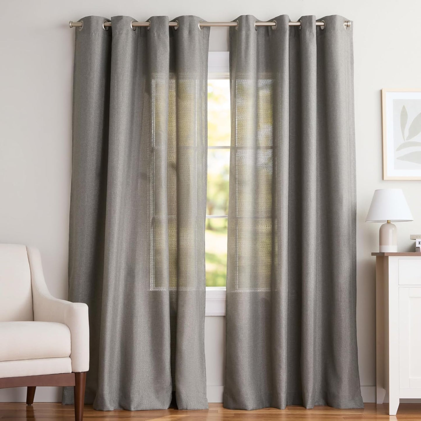 Exclusive Home Loha Linen Grommet Top Curtain Panel Pair, 54"x84", Black Pearl