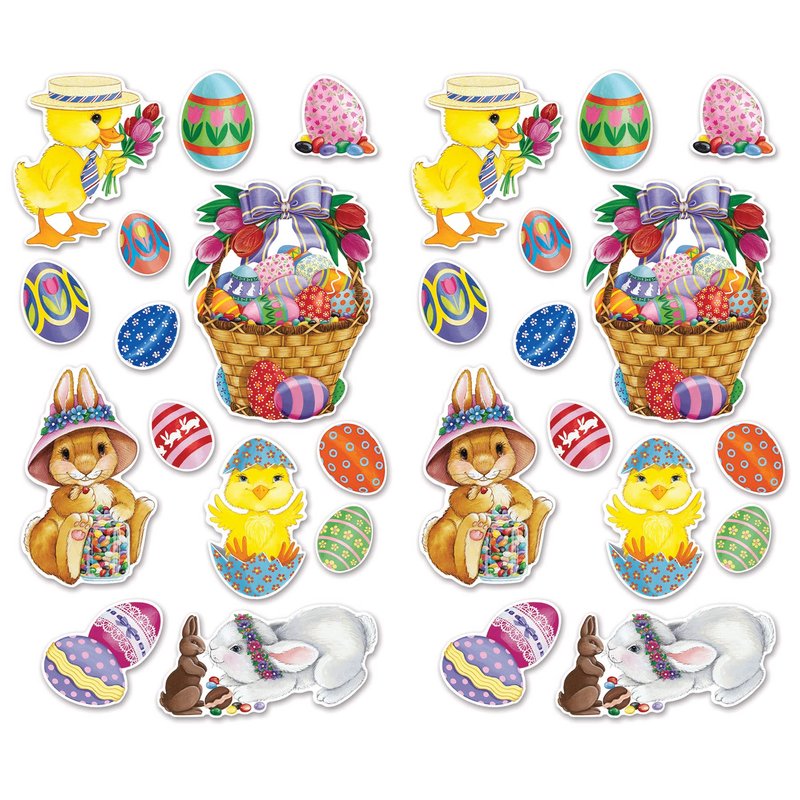 Beistle Easter Basket & Friends Cutouts, 28 Pieces, 4”-15.25” – Assorted Bunny & Spring Decorations