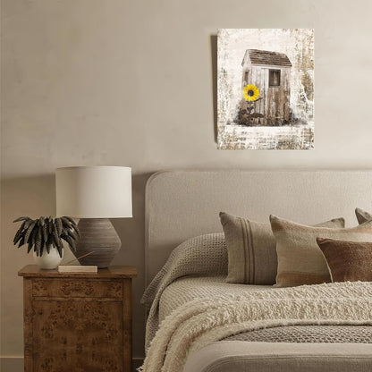 Luslya Rustic Outhouse Canvas Wall Art, Farmhouse Barn Abstract Painting for Living Room Bedroom Decor