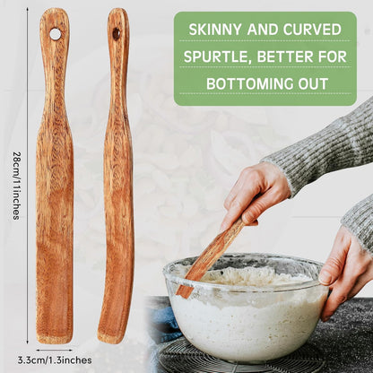 11 Inch Acacia Wooden Sourdough Spatula, Mixing Stir Stick with Hanging Hole for Cooking