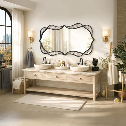 Besdomus Large Bathroom Black Mirror: 30"x60" Scalloped Modern Long Full Length Vanity Wall Mirror - Farmhouse Decorative Vertical or Horizontal Hanging for Living Room/Bathroom/Hallway/Bedroom