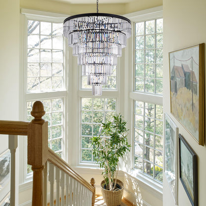 TOCHIC Large Crystal Chandelier for High Ceiling, 40 inch 7-Tier Modern Black Crystal Chandeliers Lighting Fixture, Round Light for Entryway Staircase Foyer Living Dining Room (Black, 40 Inches)