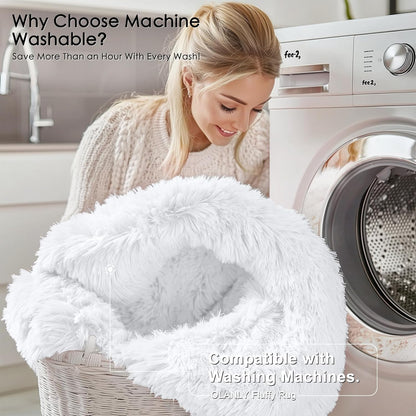 OLANLY 6x6 Area Rug - Soft Fluffy Shaggy Design for Living Room & Bedroom | Machine Washable White Carpet