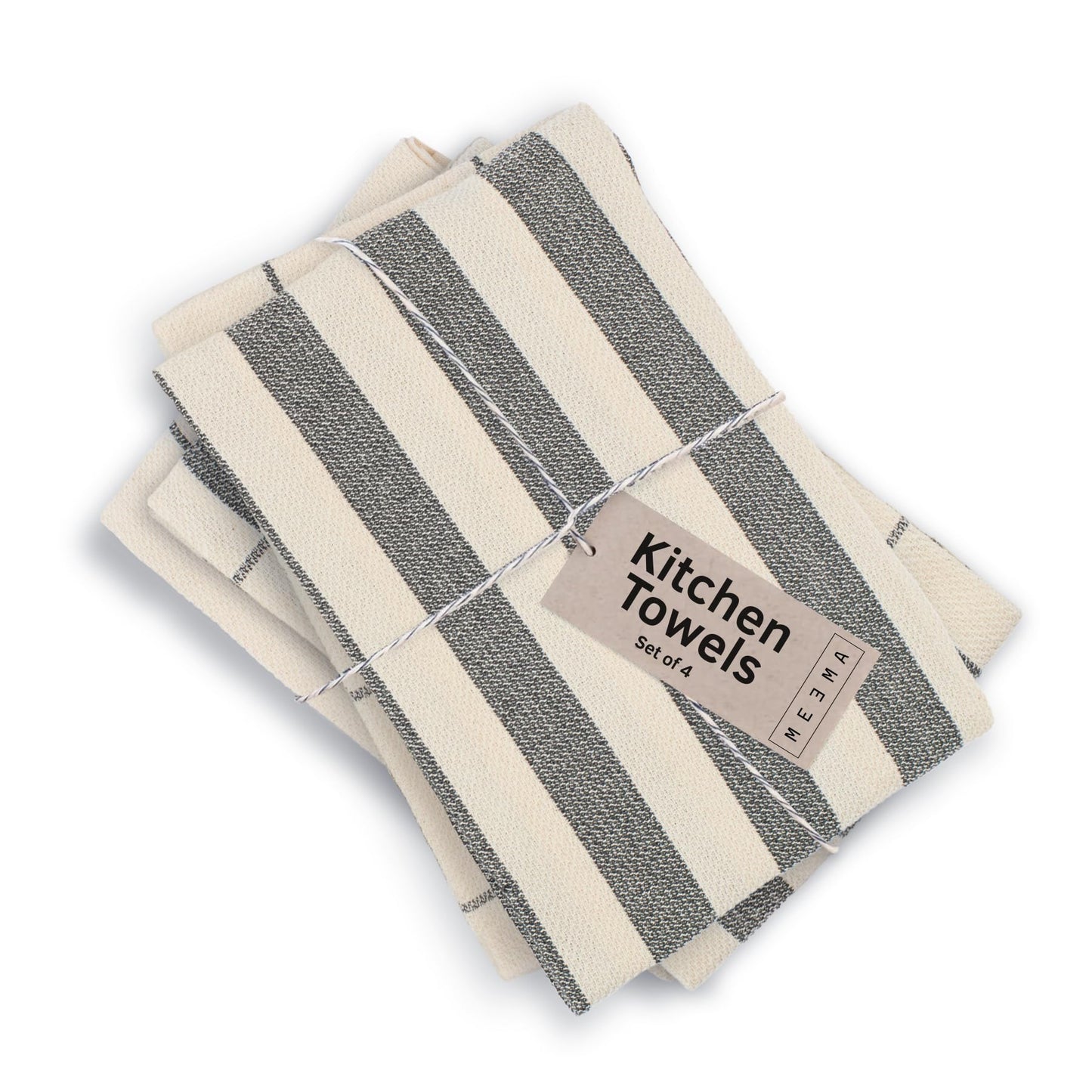 MEEMA Upcycled Spring Kitchen Towels Cotton Fabric | Super Absorbent Hand Towels with Hanging Loop | Cleaning Rags and Dish Towels for Kitchen | Blue Striped | Large 18 x 28 Inch | 4-Pack