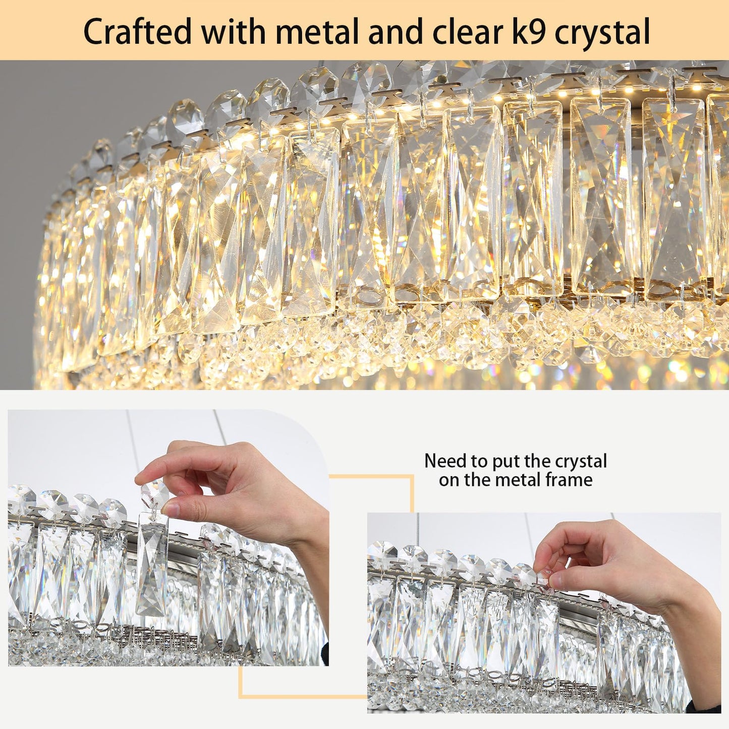 24'' Modern Crystal Chandeliers Large Ring Chandelier for Living Room LED Dimmable Ceiling Light for Dining Room High Ceiling Chandeliers for Foyer Entryway Silver