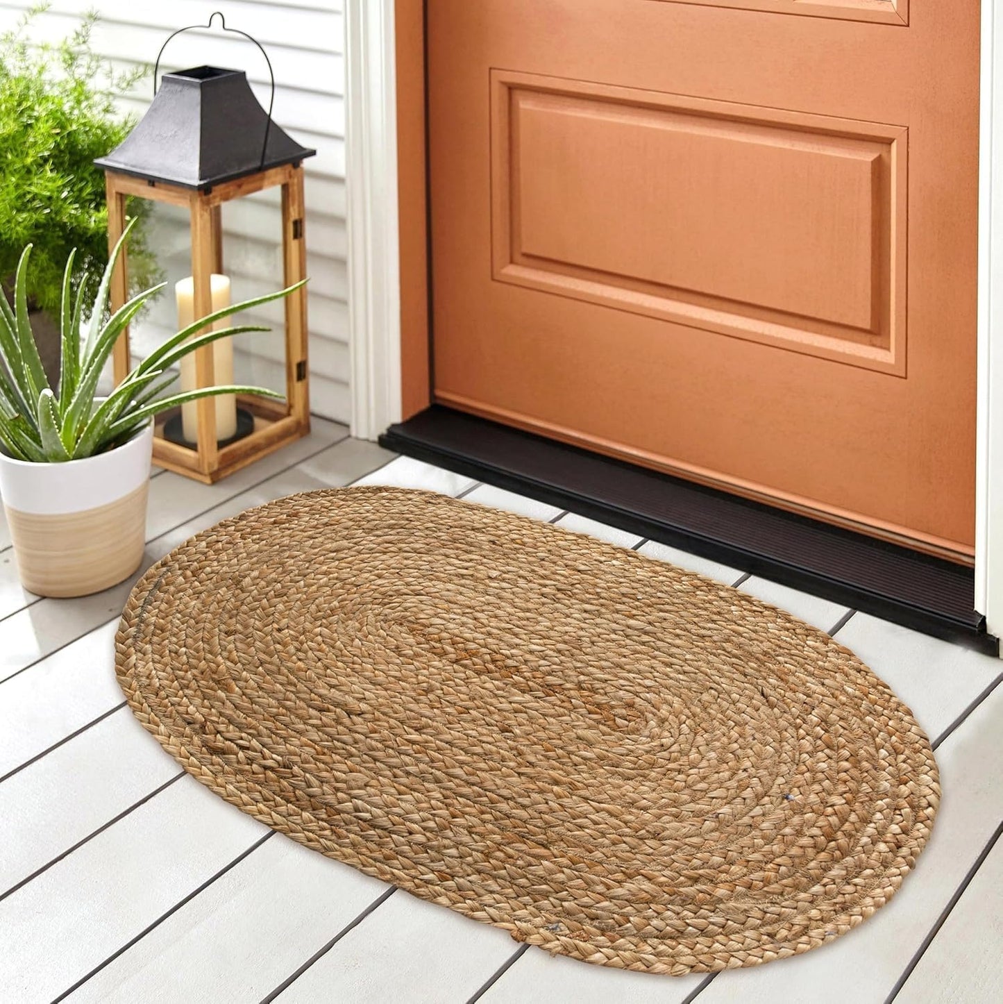 '-18x30 Inch Chardin home Hand Woven Natural Jute Braided Rug Oval | Vintage Boho Reversible Doormat for Entryway, Front