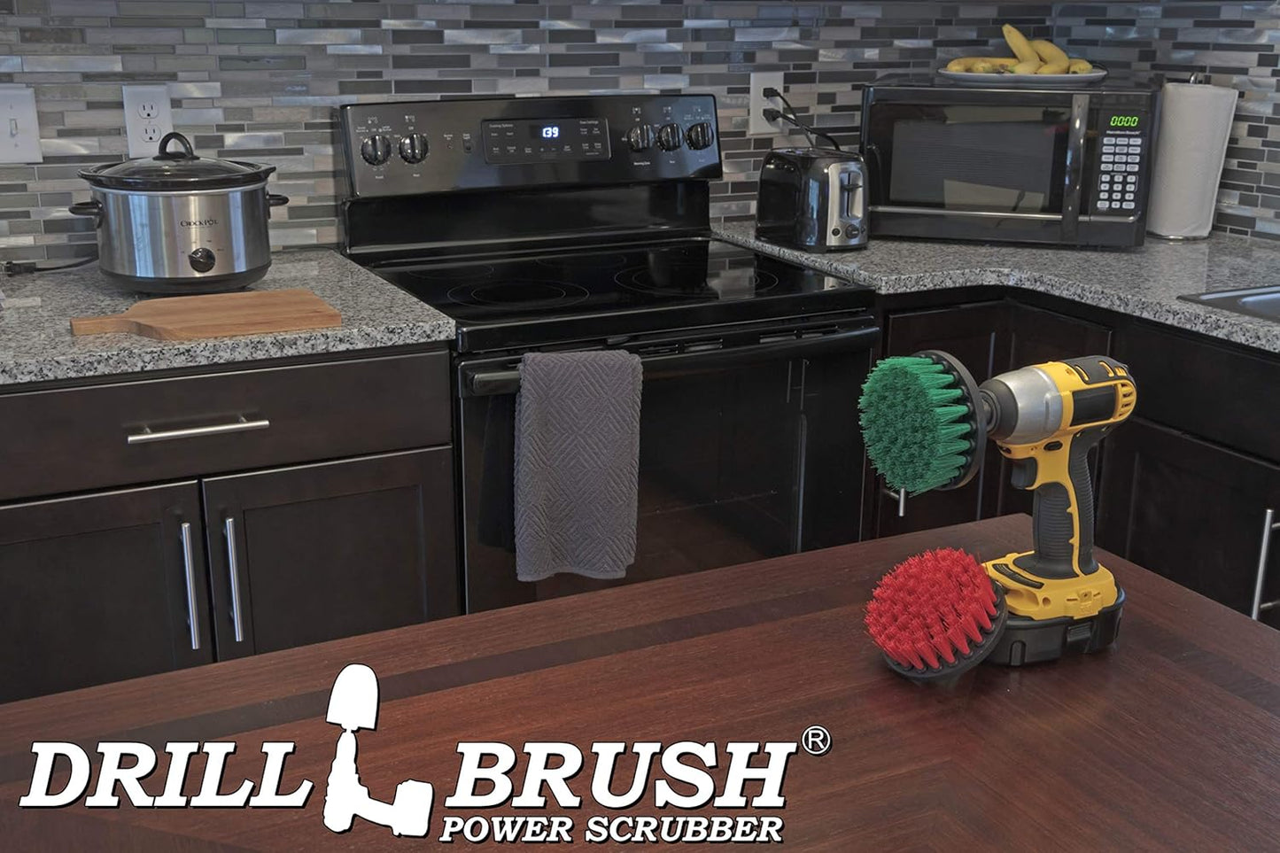 Drill Brush Combo Kit - Medium and Stiff 4-inch Round Spin Brush for Indoor/Outdoor Cleaning Supplies
