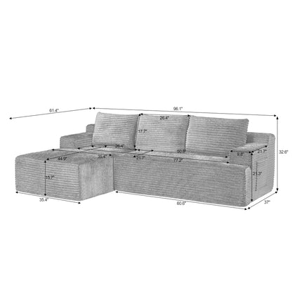96" L Shaped Cloud Sectional Couch with Chaise, Deep Seat Modular Sectional Sofa Corduroy Memory Foam Sofa Boneless Couches for Living Room Bedroom, No Assembly Required