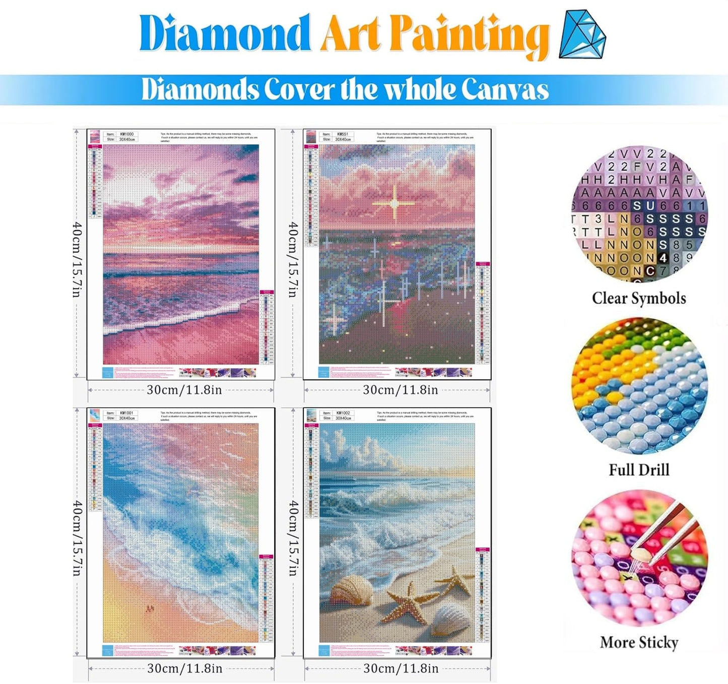 4 Pack Beach Sunset 5D diamond painting for adults Kits, Full Drill Coastal 5D diamond art kits for adults, Scenic Ocean gem art kits for adults, art dot painting Set Home Wall Decor 11.8x15.7 Inch