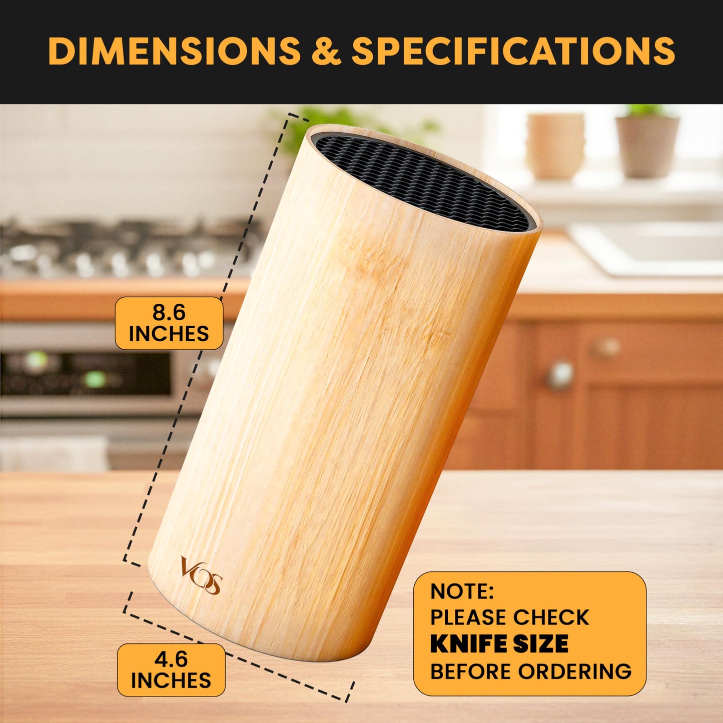 Vos Universal Knife Block - Countertop Knife Block Without Knives - Knife Holder with Non-Slip Base Sturdy Knife Organizer - Space Saving Knife Stand, Sleek & Modern Knife Rack - Bamboo