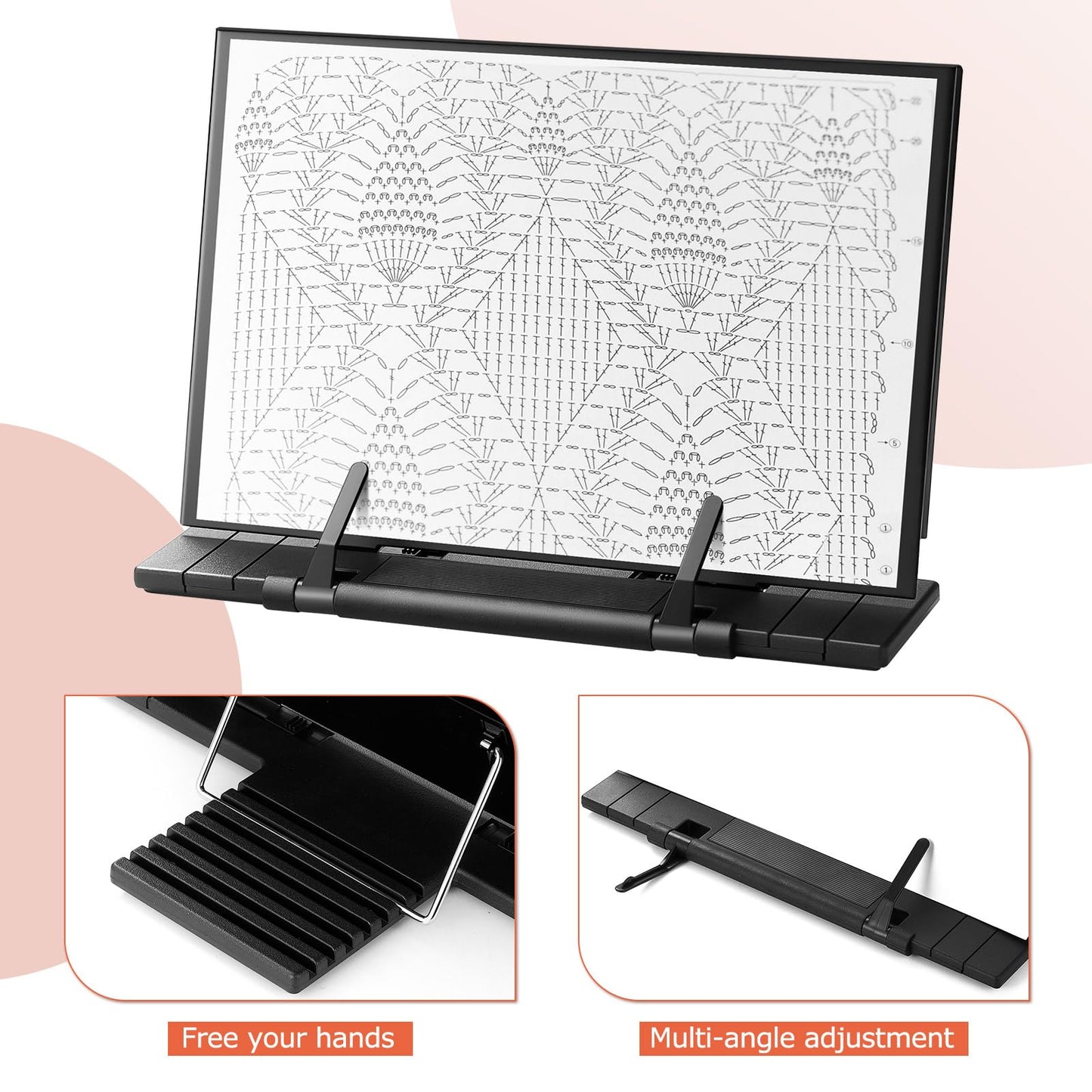 Flutesan Knitting Pattern Holder with 4 Replacement Magnets Knitting Chart Keeper Black Magnetic Cross Stitch Supplies and Accessories Cross Stitch Pattern Holder for Crochet (11.22 x 7.28 Inches)