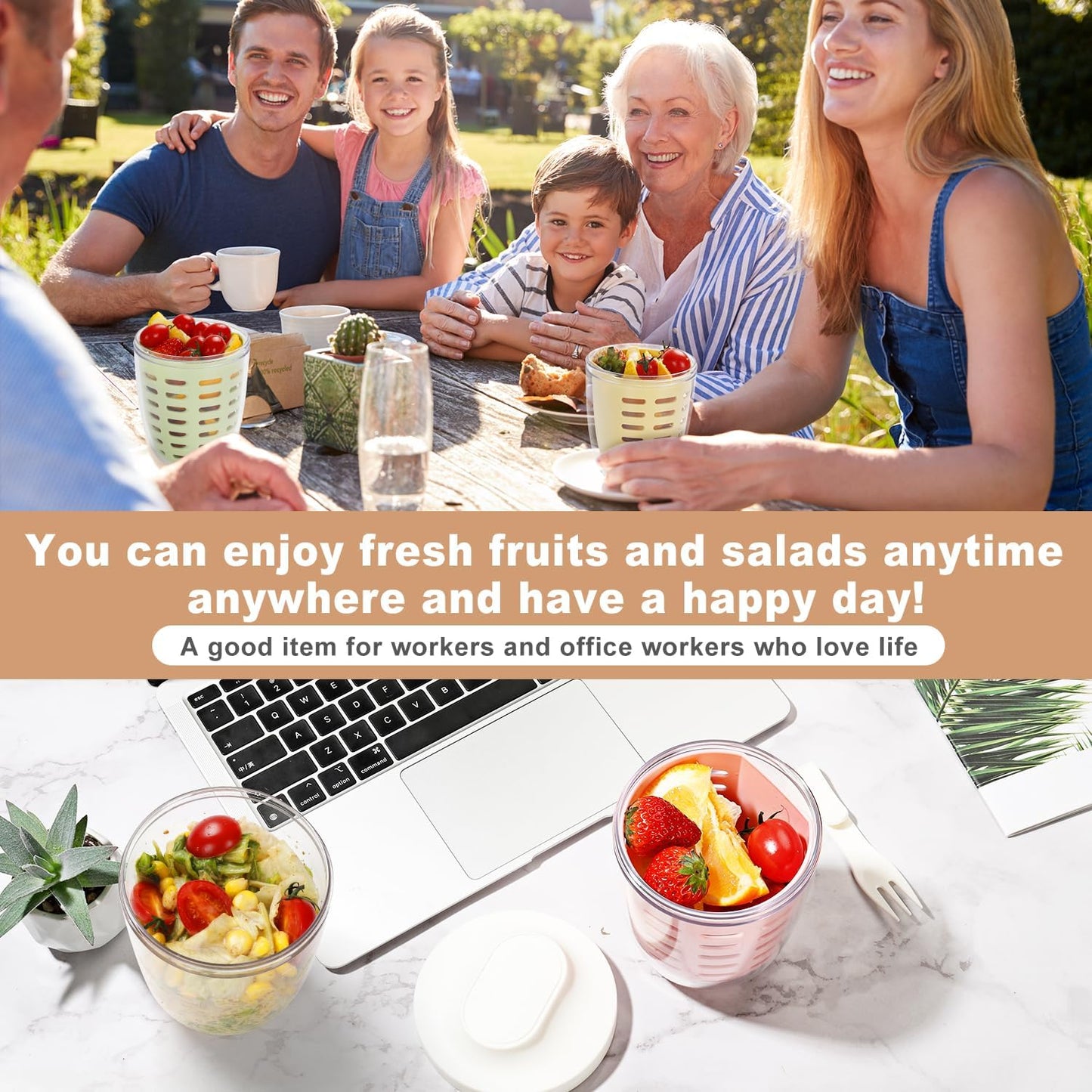 Fruit Salad Storage Cup with Lids and Fork, 20 Oz Airtight Plastic Containers for Fridge, BPA-Free, Reusable (Purple)