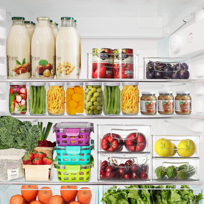 Heyuzb Set of 8 Clear Fridge Organizer Bins, Stackable Refrigerator Organizers and Storage for Fridge, Freezer, Pantry, BPA Free