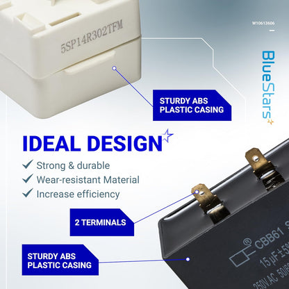 BlueStars 2 Packs W10613606 Refrigerator Compressor Start Relay and Capacitor - Compatible with Whirlpool, KitchenAid,