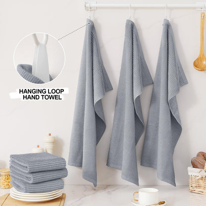 Homaxy Premium Kitchen Towels (18"x 28", 6 Pack), Large 100% Cotton Kitchen Hand Towels, Ultra Absorbent Ribbed Terry Tea Towels Set with Hanging Loop, Grey