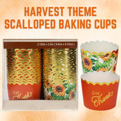 BCS Harvest Theme Scalloped Baking Cups, 50-ct Muffins Cupcakes Cases Wrappers for Kitchen Party Favor Treats