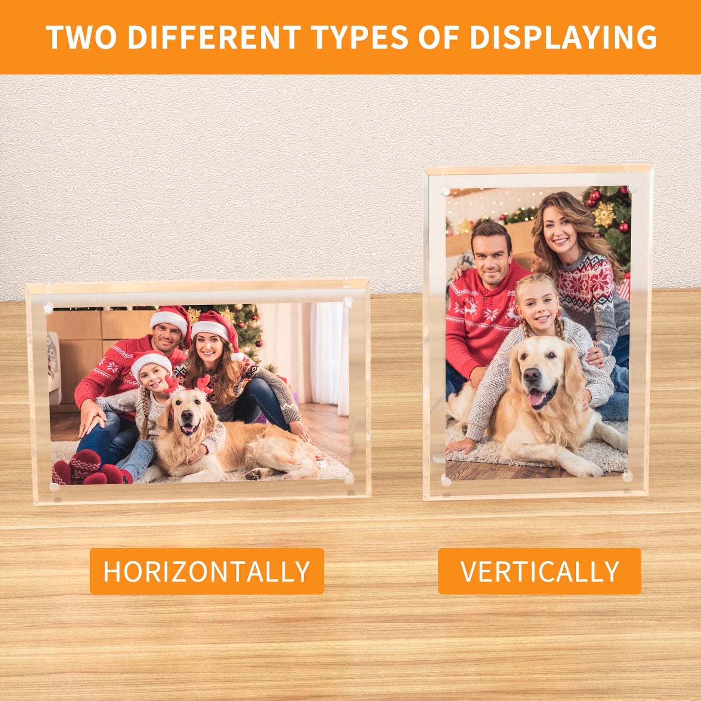 NIUBEE 4x6 Acrylic Picture Frame with Magnets - 2 Pack, Shatter-Resistant Floating Photo Frame for Tabletop, Modern Desk Display for Home & Office