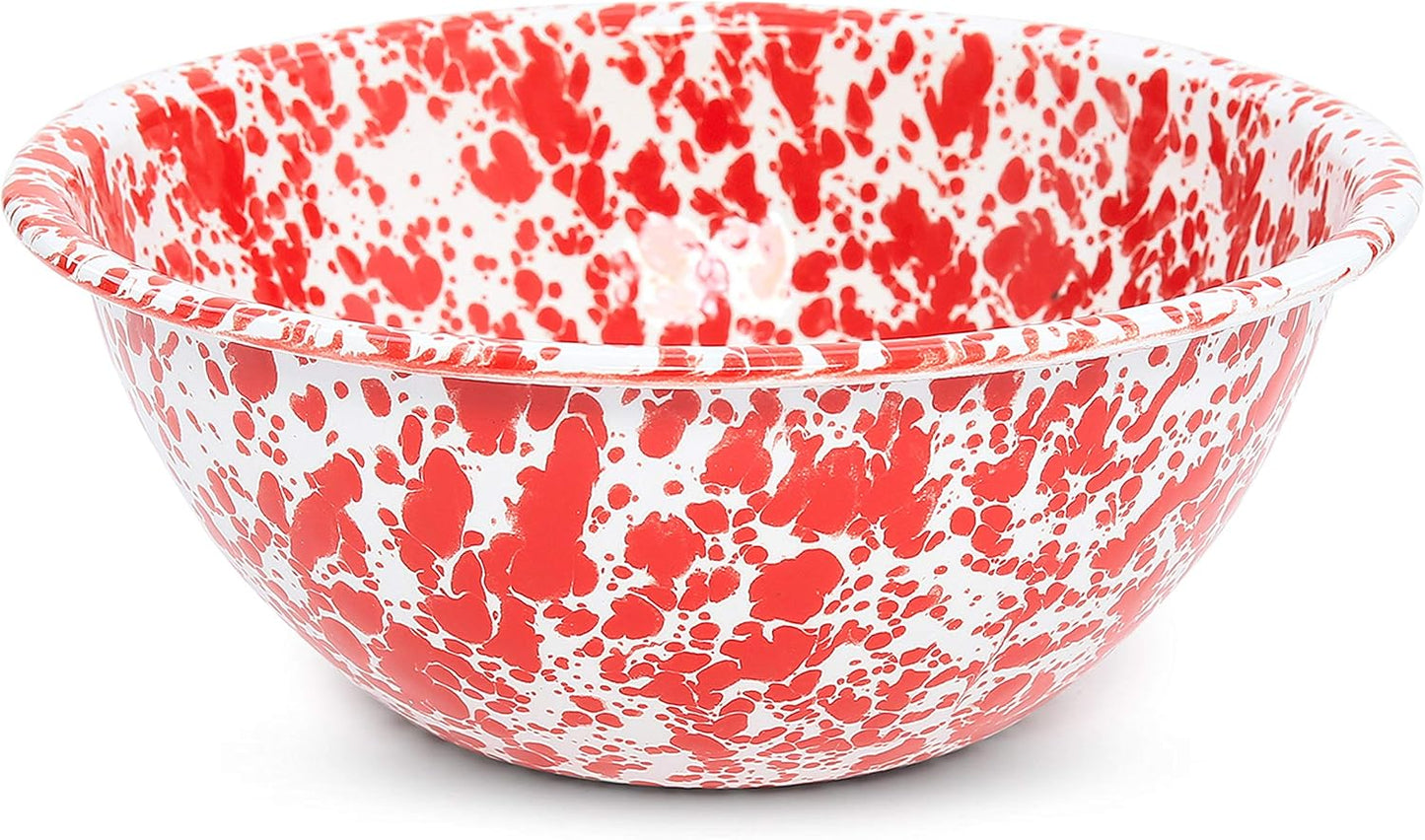 Crow Canyon Home Enamelware Serving Bowl - 1.5 quart, Red/White Splatter