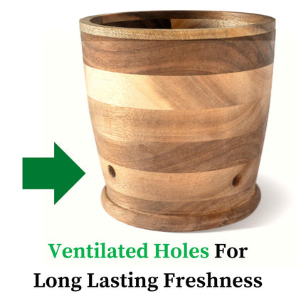Jean Lemond Introducing The Always Fresh Acacia Garlic Keeper For Counter. A Crafted Large Garlic Storage Jar. A Rustic Garlic Holder Container Pot Saver With Lid. (Large (Fits 5 Heads))