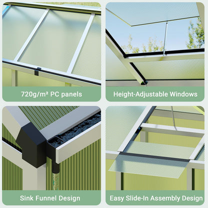Greenhouse, 6x8 Ft Outdoor Greenhouses, Accessible Green House with Roof Vents and Sliding Doors, Aluminum Frame Polycarbonate Greenhouses, Large Greenhouse for Outdoor Gardens and Backyards, Silver