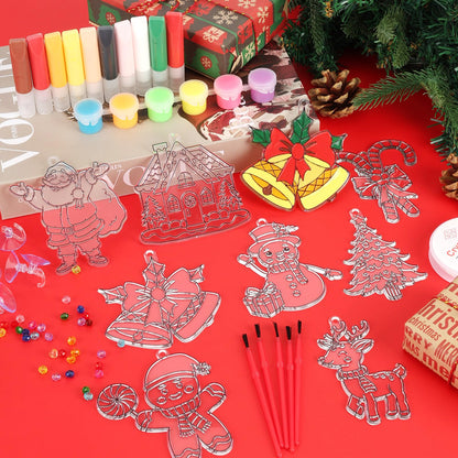 Nlicrst 32 Sets Christmas Suncatchers Ornaments Decorations DIY Window Paint Art Christmas Craft Kits DIY Santa Snowman Sun Catchers for Xmas Activities Art Project