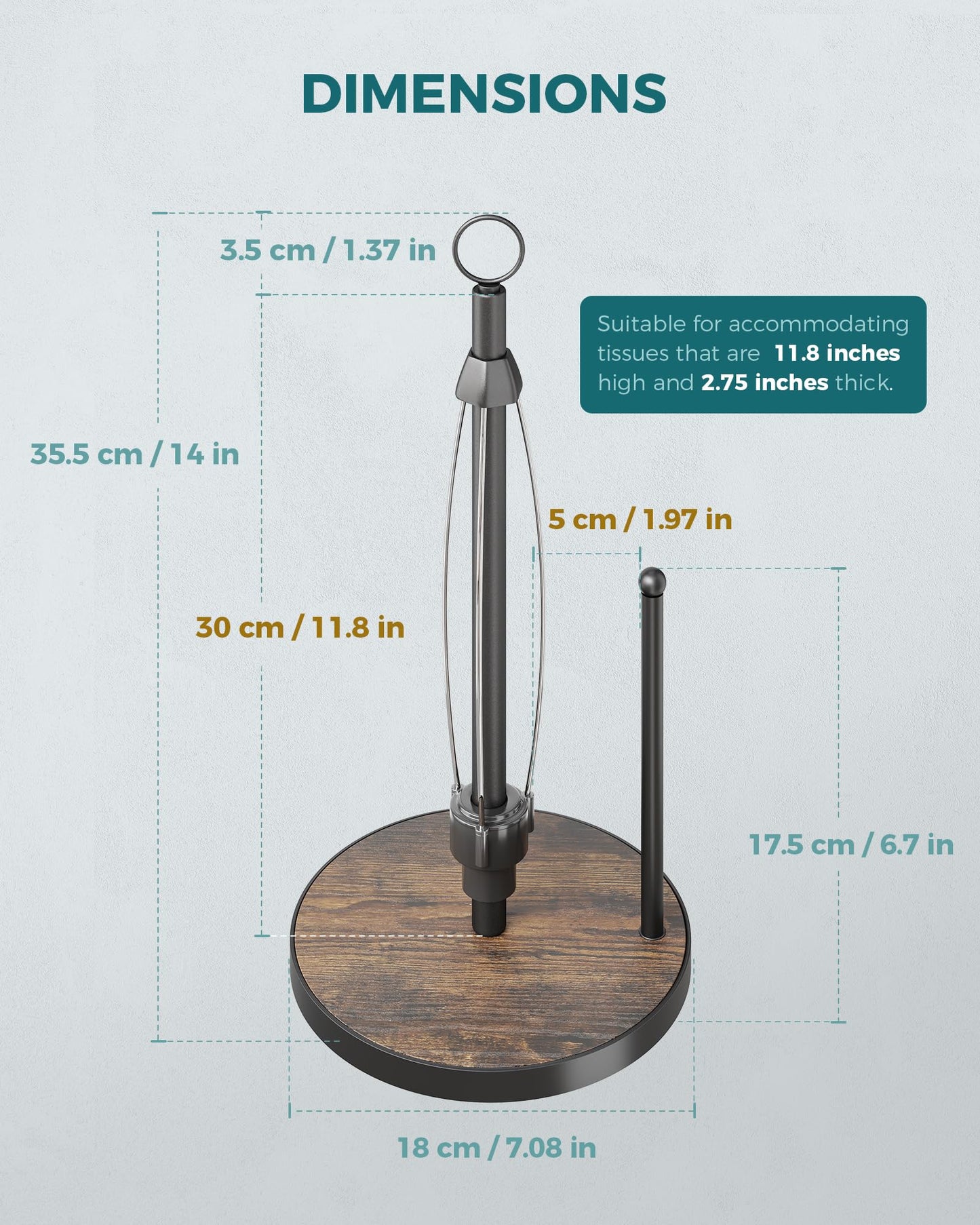 OROPY One-Hand Tear Paper Towel Holder Countertop, Farmhouse Wood Paper Towel Roll Holder with Ratchet Mechanism and Suction Cups fits Standard and Jumbo Size Paper Towels