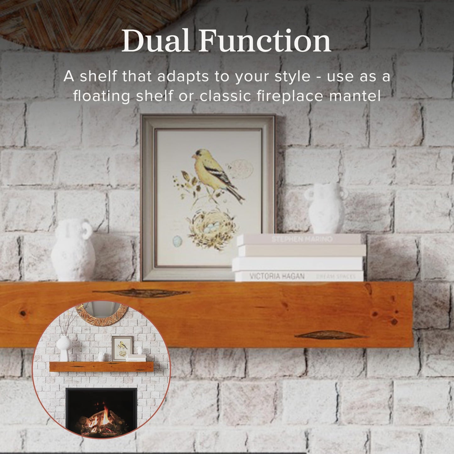 MANTELSDIRECT Breckenridge 60” Fireplace Mantel Shelf with Corbels – Rustic Floating Mantel Shelf for Over Fireplace – Chestnut - Wood Shelf for Wall – Pine Box Construction