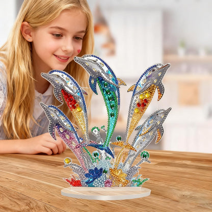 LIULIMI DIY 5D Painting Kits, Special Shaped Crystal Art Kit, Stand Up Acrylic Tabletop Ornament Making Kit, Two-Sided Painting, Great Holiday Gift(Dolphins)