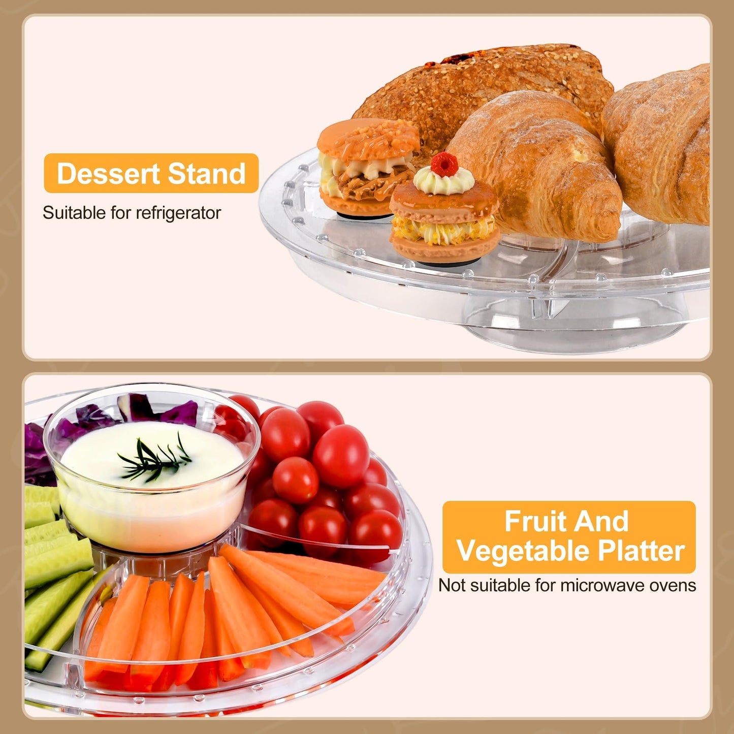 JOCHER Cake Stand with Acrylic Dome Cover, 6-In-1 Multi-Purpose Cake Stand with Lid, 12.2", Acrylic Cake Stand, Veggie Platter, Salad Bowl, Dessert Platter, Punch Bowl, BPA Free