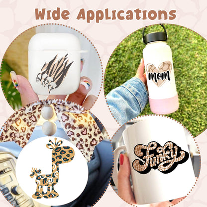 Tintnut Animal Print Pattern Permanent Vinyl - 12Sheets 12 x 10inches Leopard Print Permanent Adhesive Vinyl for Cutting Machine, Home Decor Self Sticker