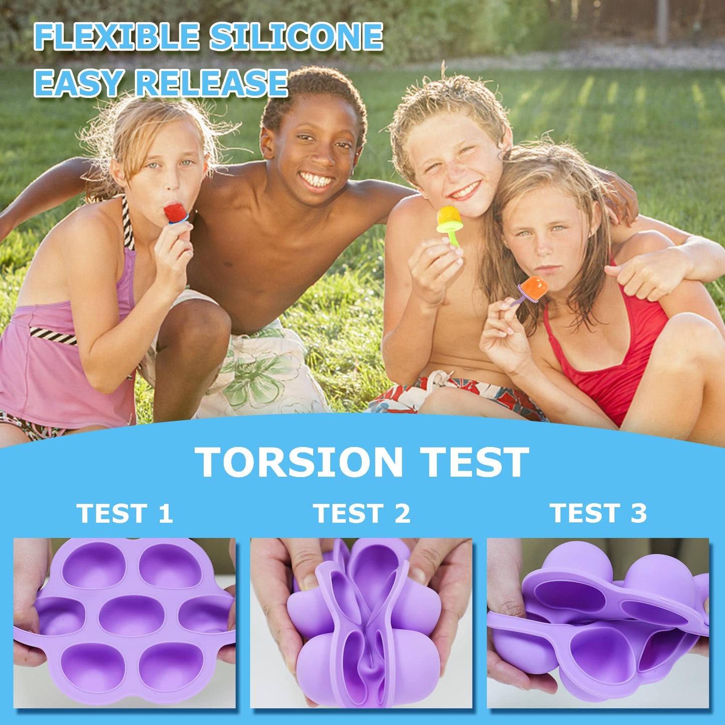 Silicone Popsicle Molds 14-cavity DIY 2Pcs Ice Pop Mold with Colorful Sticks For egg biting ice cream molds baby food storage containers non stick cake molds (Purple&Blue)