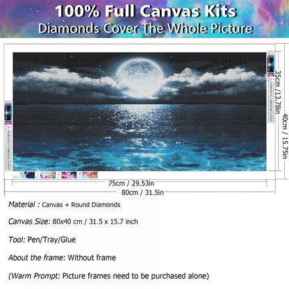 JATOK Large Diamond Painting Kits for Adults (31.5 x 15.7 inch) DIY 5D Sea Moon Full Round Drill Crystal Rhinestone Embroidery Pictures Arts Paint by Number Diamond Art Kits for Home Wall Decor