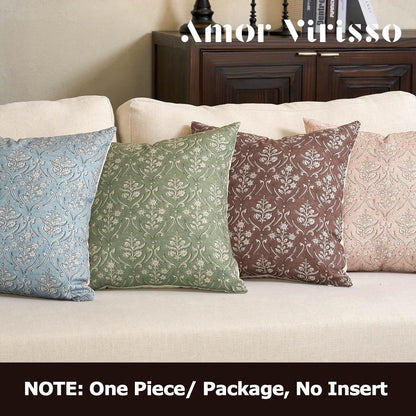 20x20 Inch Amor Virisso Floral Pillow Covers Farmhouse Block Print Pillow Cover Accent Square Neutral Modern Decorative