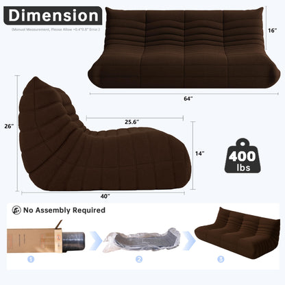 WHGBJA Bean Bag Chairs for Adults, BeanBag Reading Chair Memory Foam Couch 3-Seater, Floor Chair Soft Teddy Material, Comfy Reading Nook Chairs for Bedroom Living Room Office (Coffee)