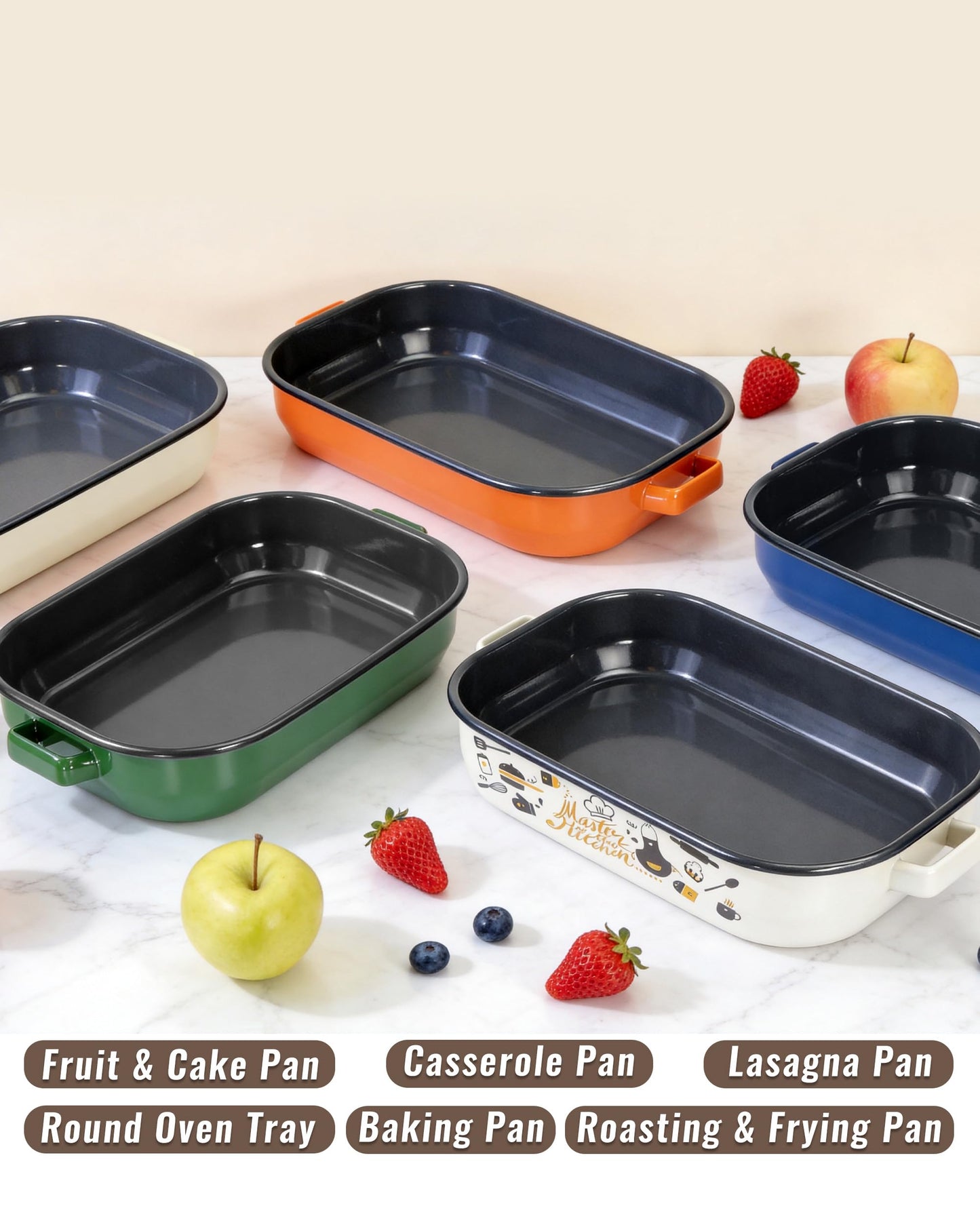 MCCSI Casserole Dishes for Oven Lasagna Pan 6-Piece Set with Handle & Rack 14&17 Inch Large Baking Deep Enamel Roasting Pan, Heat Resistance Dishwasher Safe Non-Stick Bakeware Mothers Day Wedding Gift