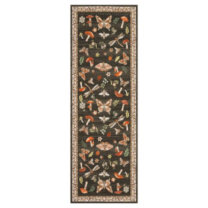 ROYHOME Mushroom Insect Washable Rug 2x6 Runners for Hallways, Boho Kitchen Runner Rugs Non Slip Bath Runner, Modern Bedroom, Soft Long Entryway Bathroom Laundry Dorm, Brown