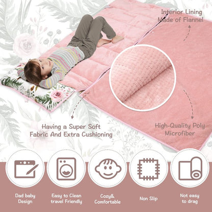 Nap Mats for Preschool,Toddler Nap Mat with Removable Blanket and Pillow, Extra Large Rolled Napping Mats,Toddler Sleeping Bag,Kids Sleeping Bag for Daycare,Nap Mats for Daycare (Flower)