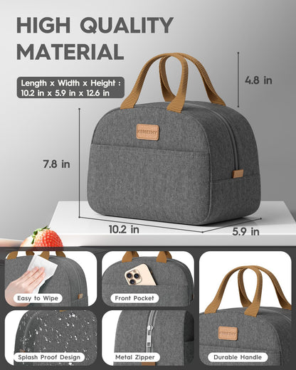 KEMETHY Adults Bento Lunch Box Set with Thermo Bag, 74oz Stackable Leak-proof 3-tiers Bento Box, Built-in Utensil and Sauce Container for Work, School, Dining Out (Gray)
