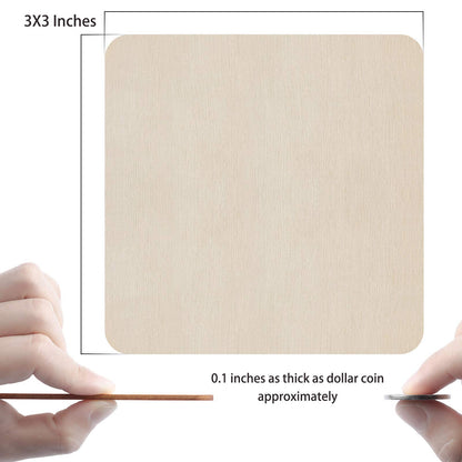 Fuyit Unfinished Wood Pieces, 50Pcs 3 x 3 Inch Blank Natural Wood Square Wooden Cutouts Board for DIY Crafts Painting, Scrabble Tiles, Coasters, Decoration