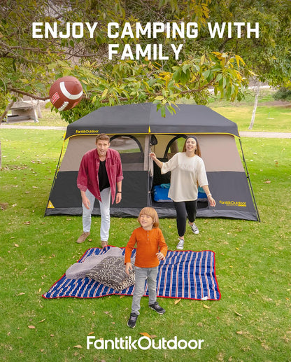 FanttikOutdoor Zeta C8 Pro Max Instant Cabin Tent 8 Person Camping Tent Setup in 60 Seconds with Rainfly & Windproof Portable with Carry Bag for Family Camping & Hiking, Upgraded Ventilation, Khaki